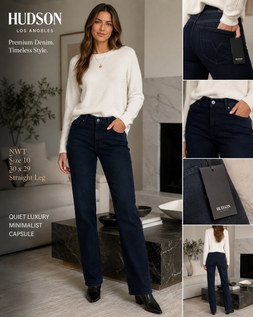NWT Hudson Los Angeles Dark Wash Straight Leg Jeans 30 Premium Stretch Denim
